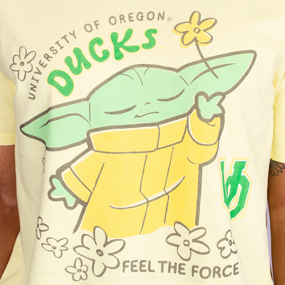 Interlocking UO, Blue 84, Yellow, Crew Neck, Cotton, Men, Unisex, Star Wars, Flower, Feel the Force, Grogu, T-Shirt, 964432